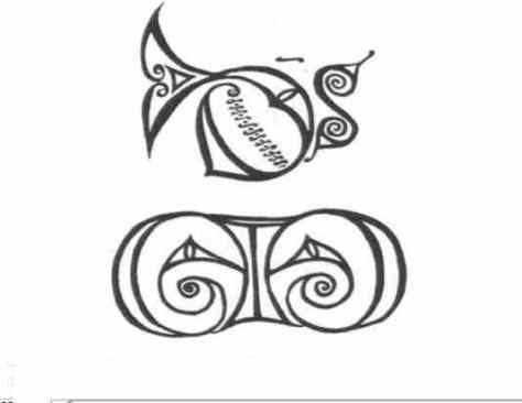 Initial Letters from the Cathach . The "d" is decorated with a fish-tail and a double spiral. The capital "I" is made into an elaborate scroll. 