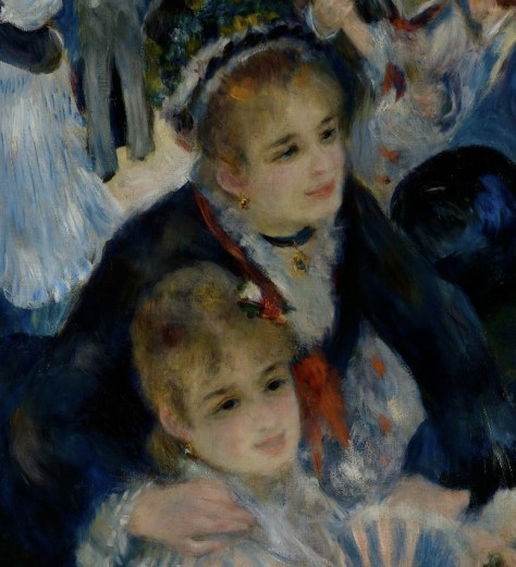 This is a scene from the foreground. You can see Renoir painted details such as eyelids and lashes as well as earrings and necklace details